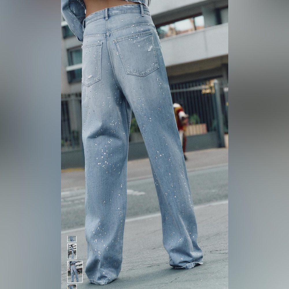 NWT Zara TRF High-Waist Straight Leg Rhinestone Jeans, 29(8) - Picture 5 of 6